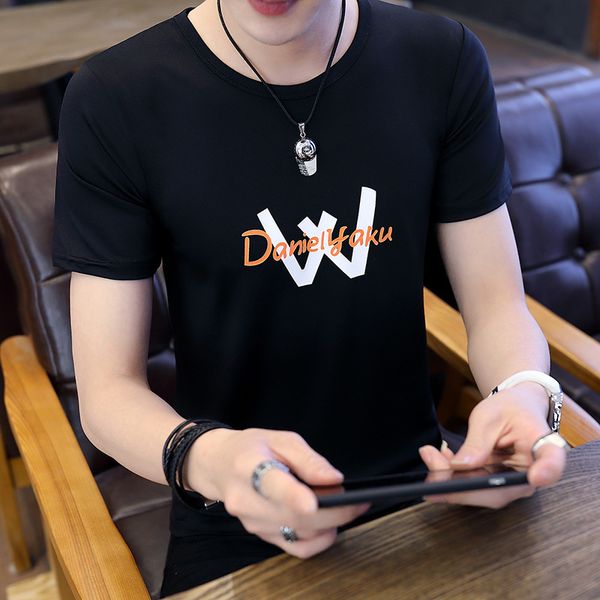 

2020 summer thin half short sleeve t-shirt for young men's students, White;black