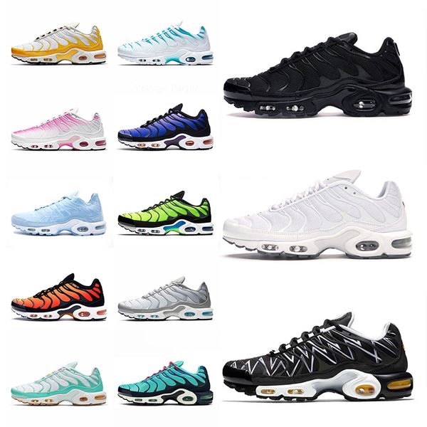 

new tn plus se running shoes designer men women triple black white shark fade chrome yellow bright tiger sports sneakers 36-46, White;red