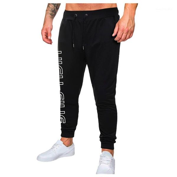 

men's pants letter printing joggers men casual outdoor sports running drawstring long fitness elastic trousers pantalones hombre1, Black