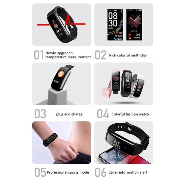 

c6t smart watch, tpu feedback, sleep control, pedometer, temperature mea
