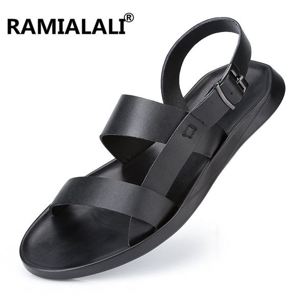 

ramialali genuine leather men sandals shoes fretwork breathable fisherman shoes style retro fashion summer men shoes t200420, Black