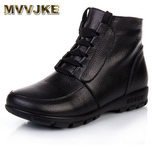 

mvvjke 2020 new fashion winter women shoes woman genuine leather flat snow boots winter ankle boots women1, Black