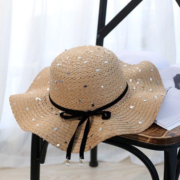 

2017 new summer cute bow pearl sequins decorate girls hats & caps sun beach caps for summer 4 colors for choose wmtngl, Black;white