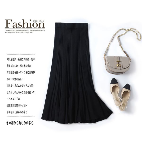 

2021 winter new fall fashions coffee colors wool and cotton mixed knitting skirt women's dresses dshl, Black