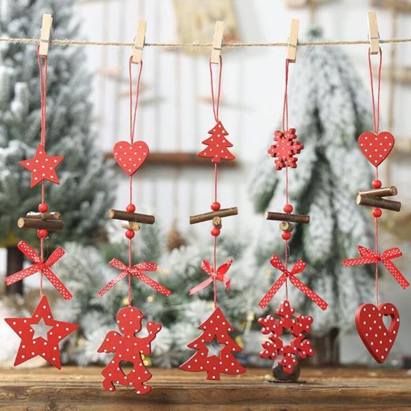 

christmas decorations 1pcs diy red snowflakes&star&tree wooden pendants ornaments home party xmas tree kids gifts decorations1