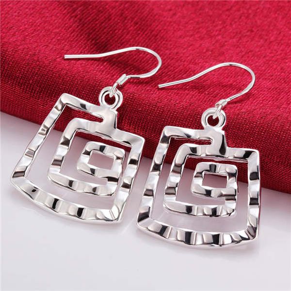 

square thread sterling silver plated earrings size 3.6cm*2.0cm dmse344,fashion 925 silver plate earring jewelry charm, Golden