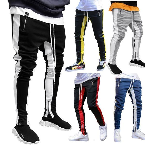 

mens joggers casual pants fitness men sportswear tracksuit bottoms skinny sweatpants trousers gyms jogger track pencil pants, Black