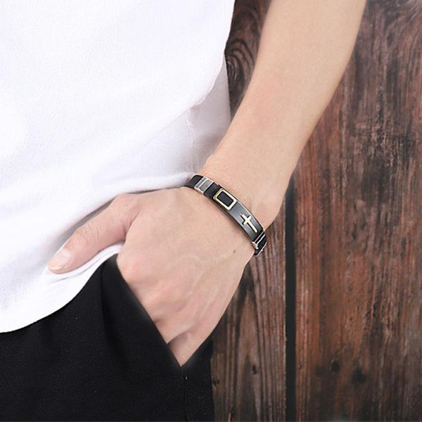 

bracelet silicone men wholesale with stainless steel cross gift rubber