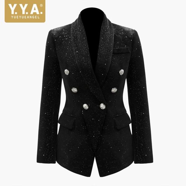 

women's suits & blazers women slim fit fashion stars speckled jacket punk double breasted stage show coat black glitter party outwear b, White;black