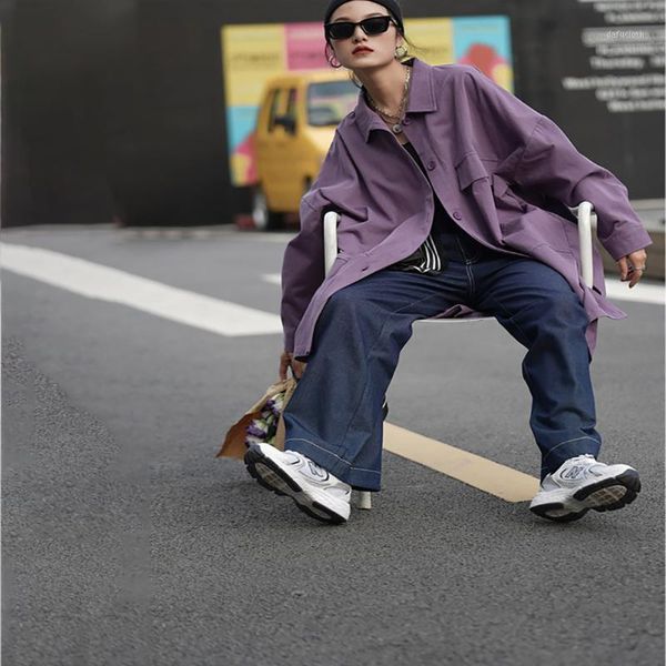 

ewq] shirt women's loose over size solid high street wild full sleeve lapel collar 2020 spring autumn new fashion tide tu6691, White