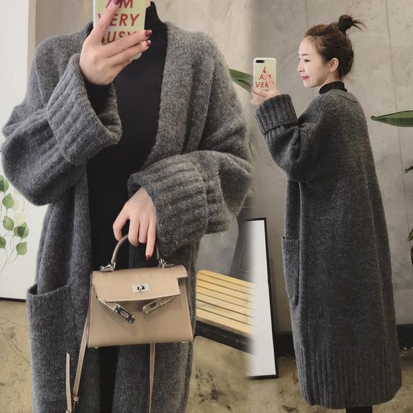 

sweater for women cashmere cardigan knitted plus size maxi long autumn winter pockets korean japan ladies cardigans streetwear, White