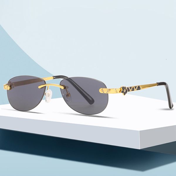 

new style rimless women's trend diamond inlaid leg purple gold personalized versatile sunglasses designer jjkd, White;black