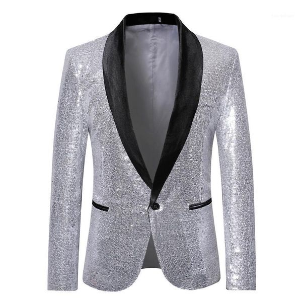 

men's suits & blazers mens shawl lapel blazer 2021 fashion sliver sequin suit jacket men punk dj club stage singer clothes party weddin, White;black