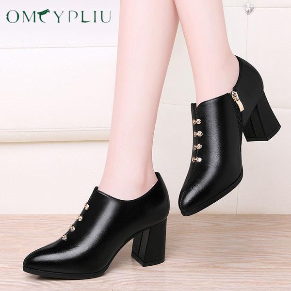 

women boots 2020 fashion high heels woman shoes pointed toe leather boot female zapatos de muje large size 35-40, Black