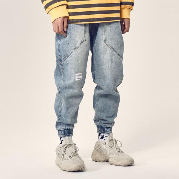 

fashion streetwear men jeans light blue loose fit spliced designer denim cargo pants hip hop jeans men big pocket joggers pants1