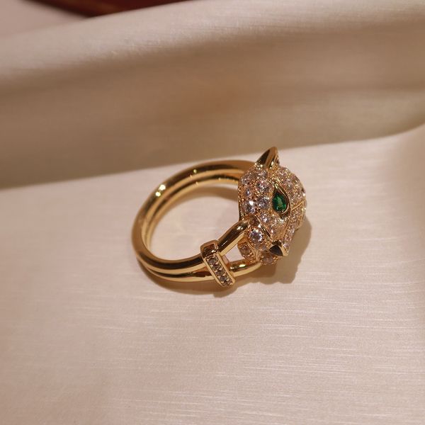 

selling brand s925 silver plated leopard ring with zircon inlaid 18k domineering fashion trend leopard ring dance party couple ring