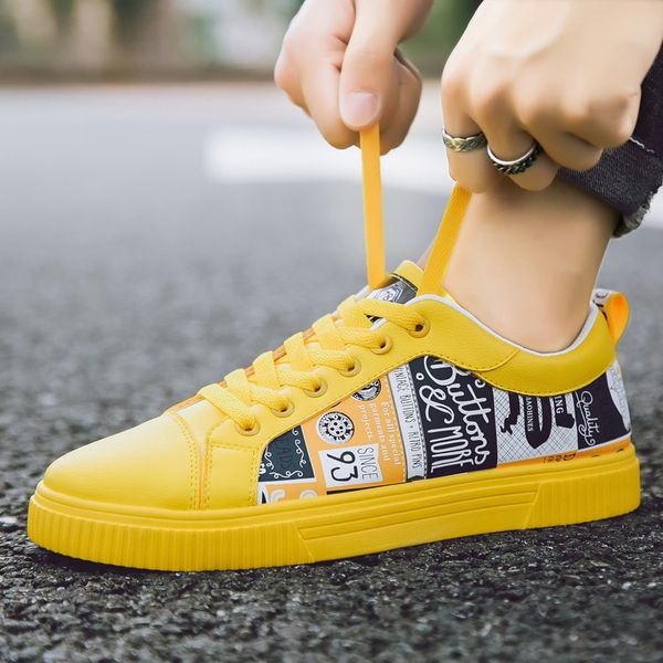 

mayforest men's casual shoes yellow lac-up non-slip leather breathable sneakers male tenis men flat shoe smasculino chaussure