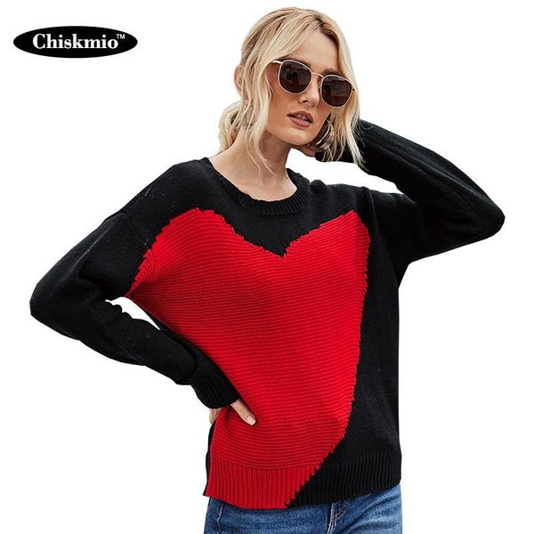 

big heart pattern knitwear women sweater sweet knitted pullover harajuku jumper winter clothing valentine's day sweaters, White;black