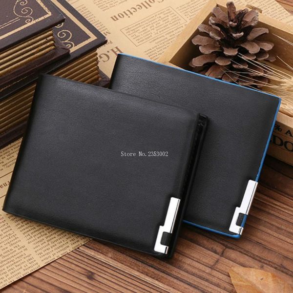

wallets blevolo fashion men's short wallet korean thin blue border horizontal pu simple style coin purse men 2 color, Red;black