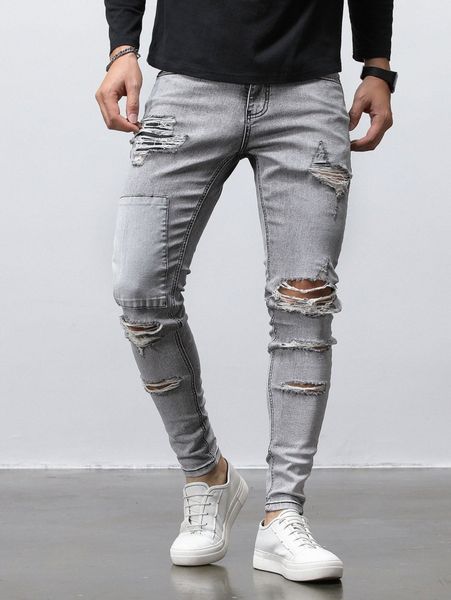 

men ripped skinny jeans t51b#, Blue
