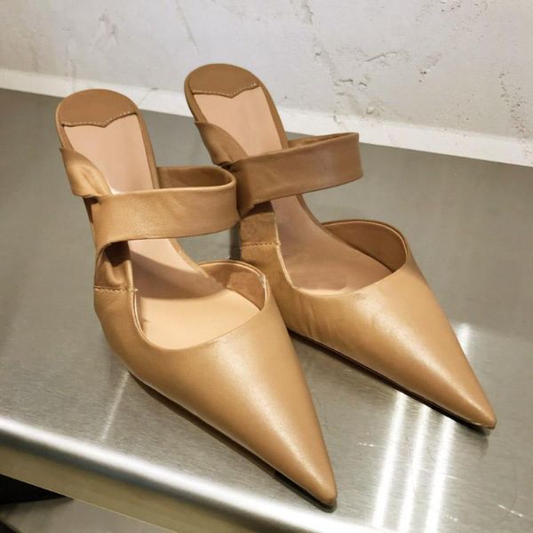 

summer pumps office ladies shoes pointed toe high heels slip on mule sandals women mules fashion stiletto, Black