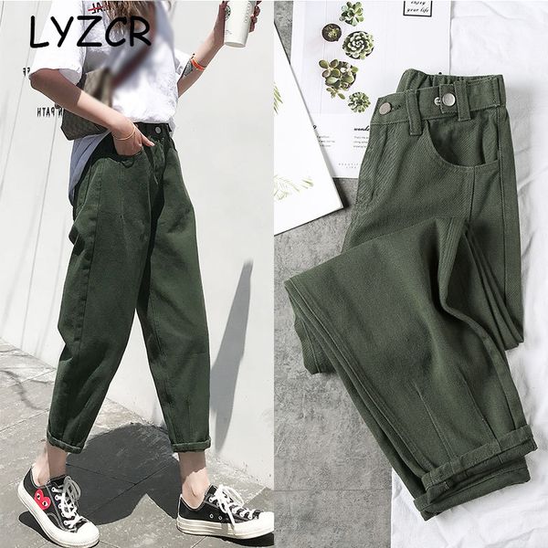 

lyzcr loose harem women's jeans female candy color spring jeans women high waist denim pencil pants winter trousers lj200810, Blue
