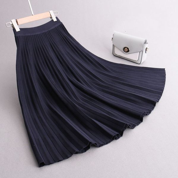 

2021 new sherhure high waist knitted women winter a-line long chic autumn brown warm skirt faldas jupe femme saia 3oce, Black