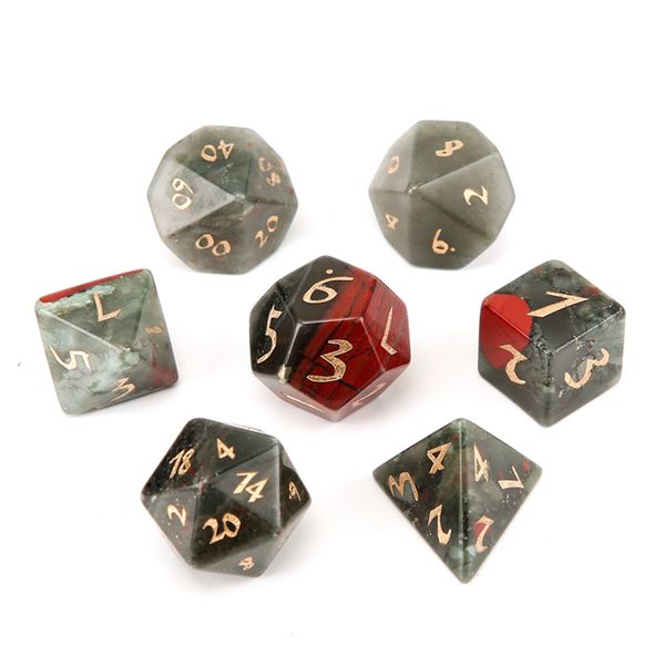

natural african bloodstone loose gemstones engrave dungeons and dragons game-number-dice customized role play game polyhedron stone dice set, Black