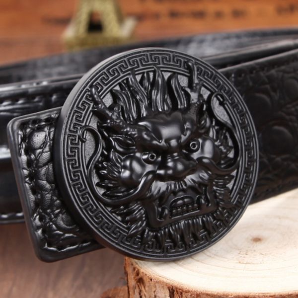 

2021 new fashion male crocodile pattern men's leather faucet smooth buckle personalized business denim style belt qhpz, Black;brown