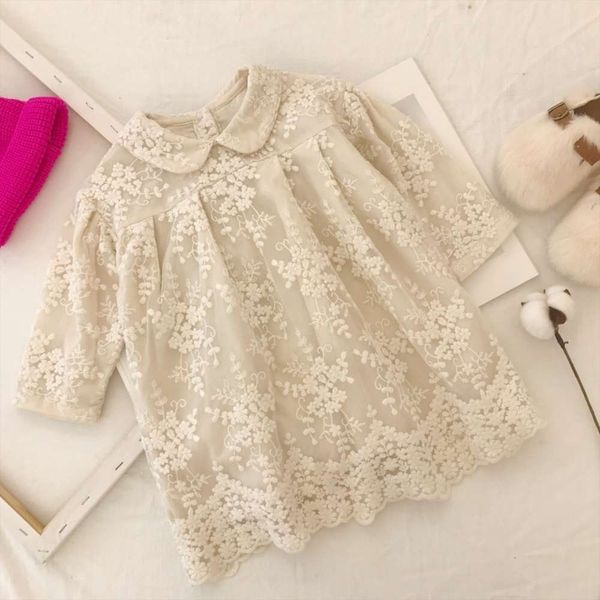 

drs girls' lace fall 2019 new korean children's long sve lapel embroidered diamond mh princs skirt, Red;yellow