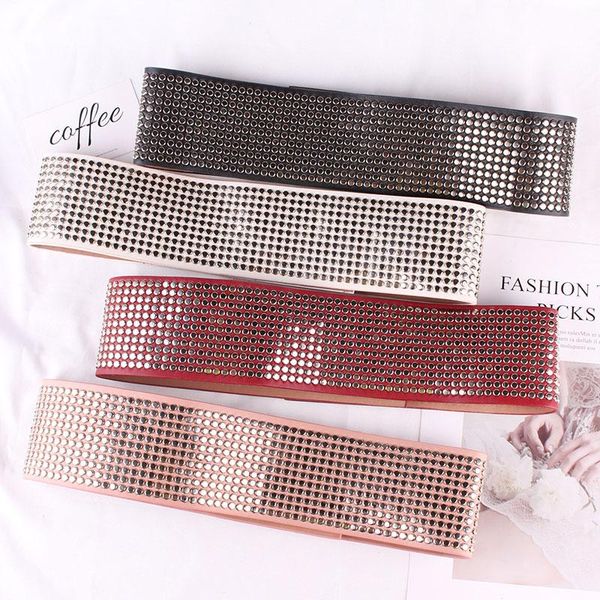 

punk rivet decorate belt snap fastener fashion woman 7cm width wide belts, Black;brown