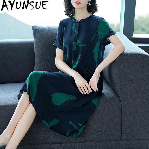 

ayunsue women's summer dress 2020 big size loose silk midi casual dress for women beach dresses elegant vestido mujer kj18551, Black;gray