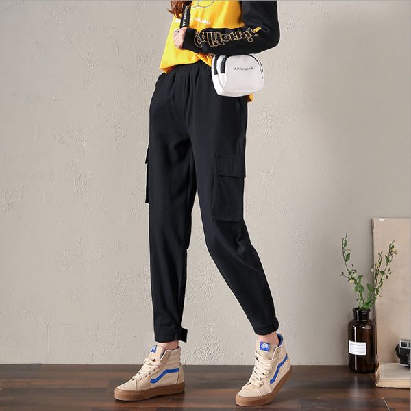 

2021 new fashion women's overalls with loose straight belts high waist thin mouth wide leg sheer color student leisure pants 8rjr, Black;white