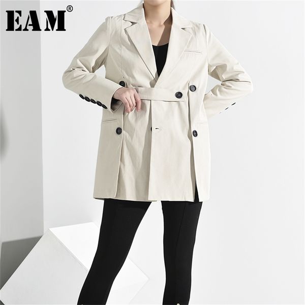 

[eam] loose fit button split temperament jacket new lapel long sleeve women coat fashion tide spring autumn lj200813, Black;brown