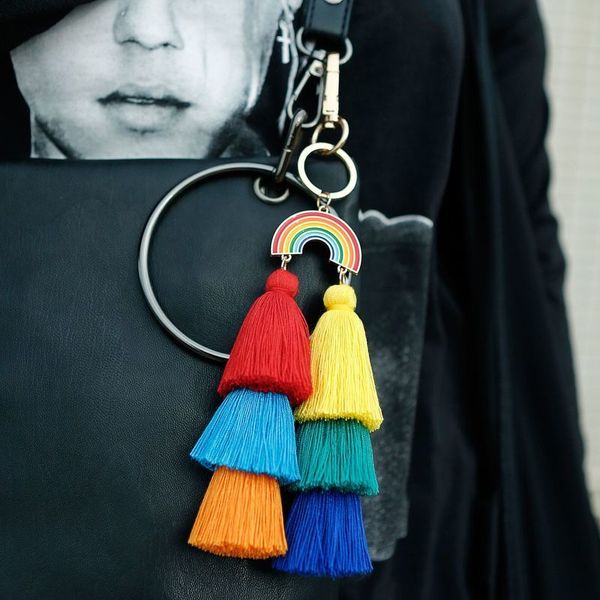 

tassel fashion rainbow layer tassel keychain gold multi key ring bag hang for women fashion jewelry will and sandy gift nb9c, Slivery;golden