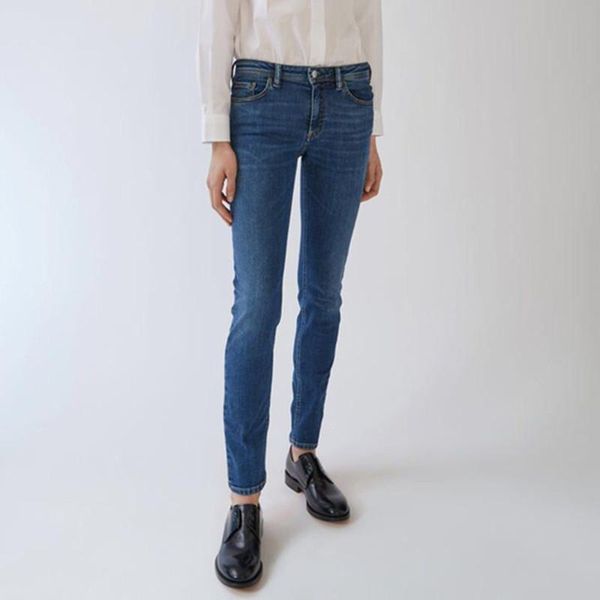 

женщины узкие джинсы на молнии три цвета простые повседневные брюки карандаша, Blue