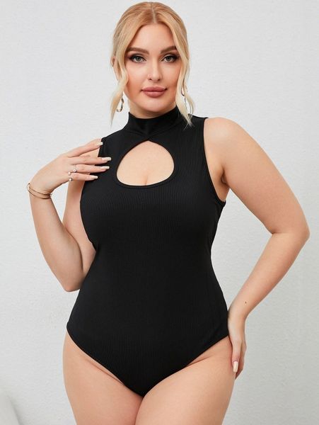 

plus choker neck bodysuit p29m#, Black