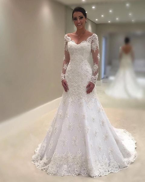

2021 new dressed in elegant white/ivory lace v neck without sleeve wedding gown for the bride w0lx