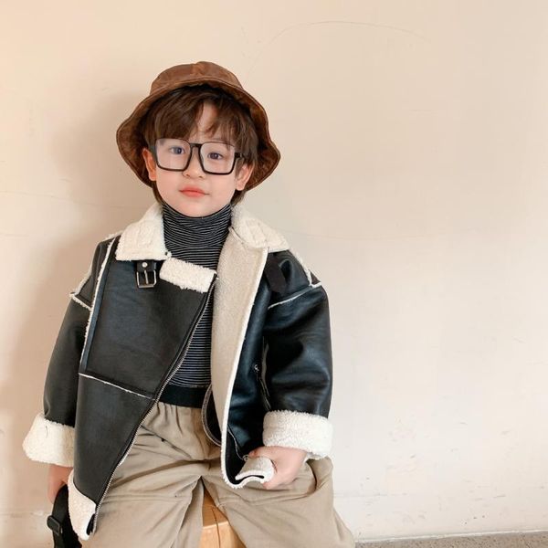 

boys motorcycle coat toddler jacket kids new autumn winter clothes long sleeve faux fur coat fashion thicken zipper warm outwear, Blue;gray