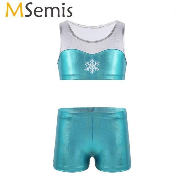 

msemis 2pcs girls ballet dance costume shorts tankini outfit kids shiny embroidery crop bottoms rhythmic gymnastics leotard1, Black;red