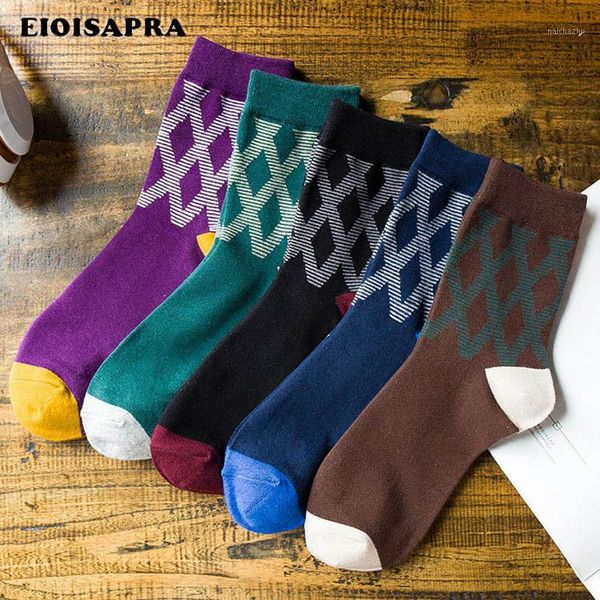 

eioisapra]harajuku striped patechwork business happy socks men casual gentleman color meias fashion printing calcetines hombre1, Black