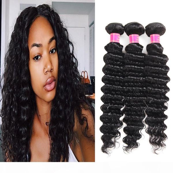 

mongolian hair body wave deep loose malaysian kinky curly brazilian straight human hair bundles weft water wave peruvian hair extensions, Black