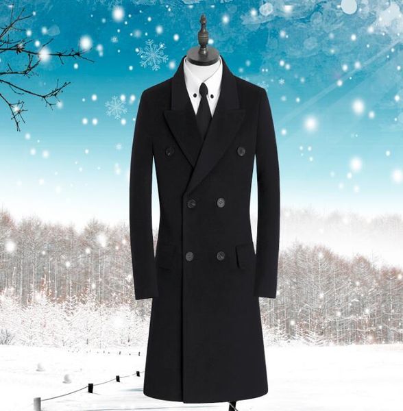 

black casual woolen coat men trench coats long sleeves overcoat mens cashmere coat casaco masculino inverno erkek england 9xl1