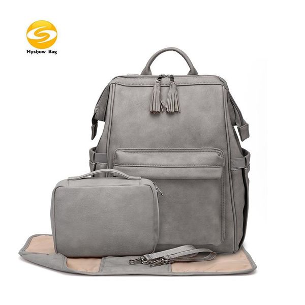 

diaper bags brand high grade leather backpack nappies maternity mother bag for babies large capacity fashion stroller gray
