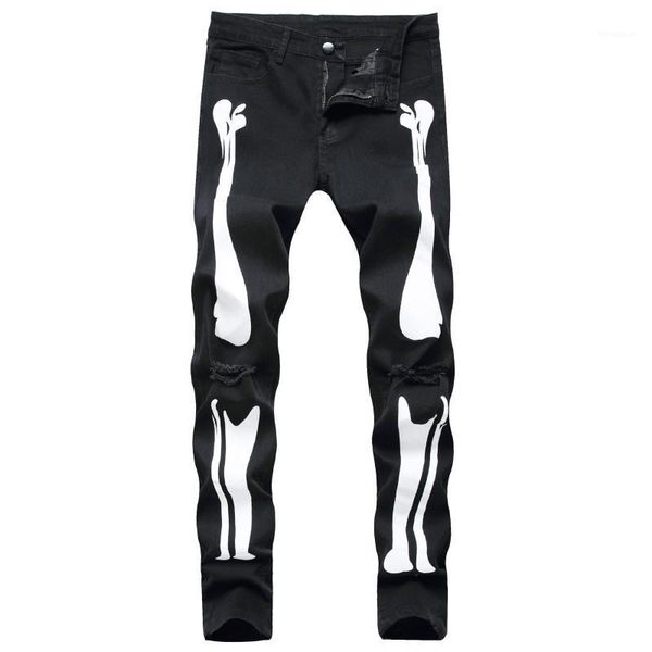 

2020 streetwear men stretch painted jeans denim slim supper skinny printed hip hop jeans1, Blue