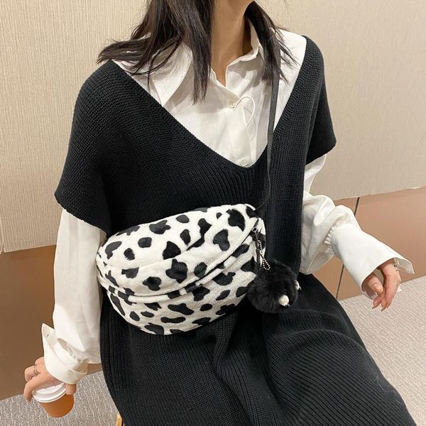 

totes winter lightweight black and white spotted fluff shoulder bag for women