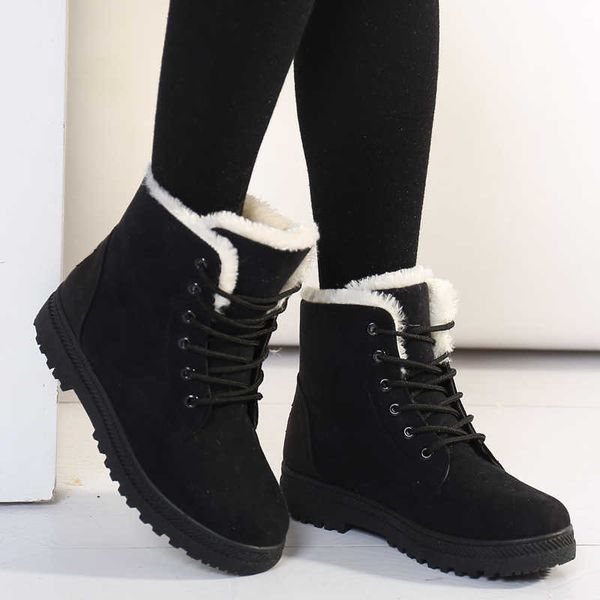 

winter large snow warm short boots flat heeled women's cotton padded shoes, Black