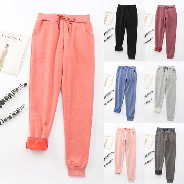 

running pants heflashor 2021 sports women streetwear casual plus velvet warm soft sweatpants solid drawstring elastic waist joggers flat1, Black;blue