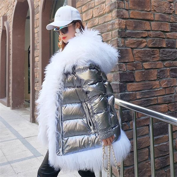 

women winter down jacket coat long warm silver parkas mongolia sheep fur duck down coat parka 200923, Black