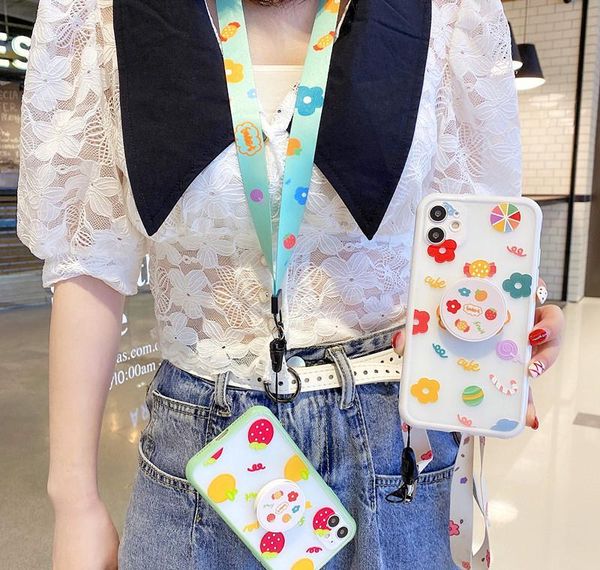 

cute fruit stand holder lanyard phone case for iphone se 11pro max 7 8plus xr xs max strawberry flower soft sh qyljfu yyysports